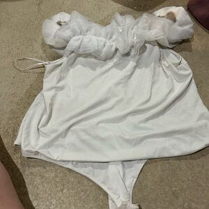New York & Company White Ruffled off the shoulder bodysuit.